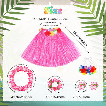 Fortuning'S Jds 40Cm Girl'S Hawaiian Hula Grass Skirt With Flowers Costume For Luau Beach Party Performance Outfits Decor