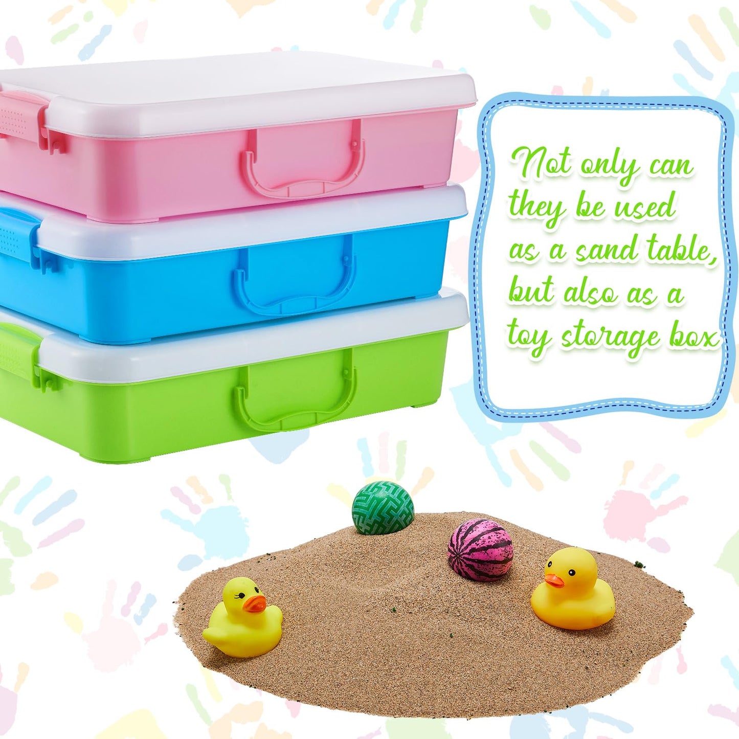 Suzile 3 Pcs Portable Sensory Bin Sand Tray with Lid, 15 Inch Colorful Plastic Sandbox Toy, Large Play Tray Fill with Sand, Wate