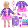 18 Inch Doll Clothes And Accessories School Supplies Playset Accesscories Doll Travel Suitcase Set Including Coat,Dress,Suitcase,Hairpin,Hair Ring,Stickers,Shoes (No Doll)