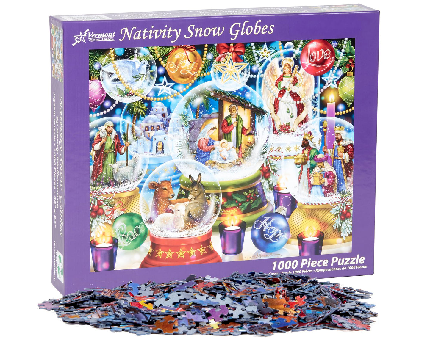 Vermont Christmas Company 1000 Piece Nativity Snow Globes Jigsaw Puzzle - Copper Material, Model VC1175