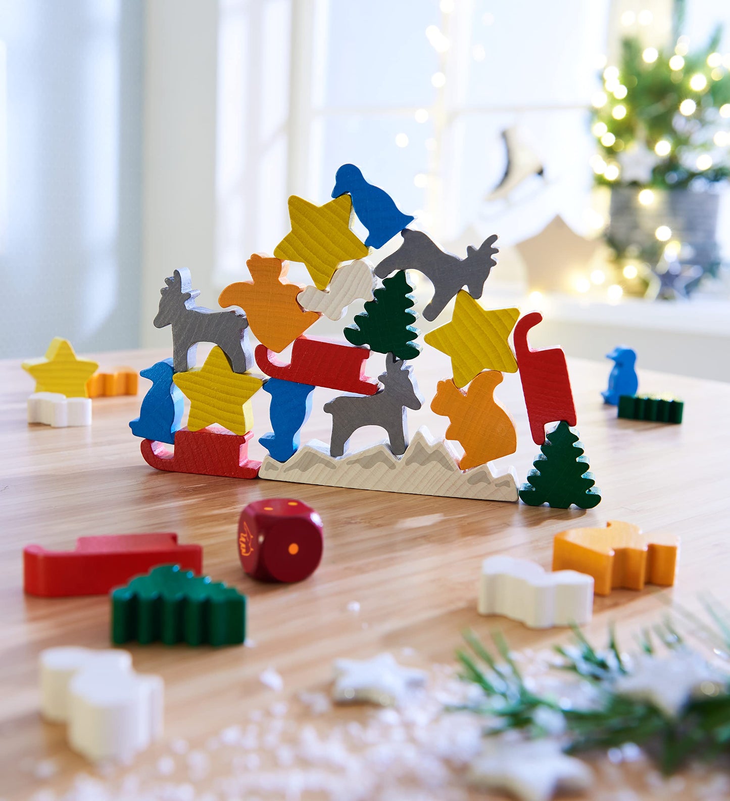 HABA Animal Upon Animal Christmas Limited Edition Wooden Stacking Game - Multi-color, Collector's Tin, Model HAB305732