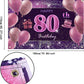IMISI 80th Birthday Decorations - Pink Polyester Happy Birthday Banner for Women