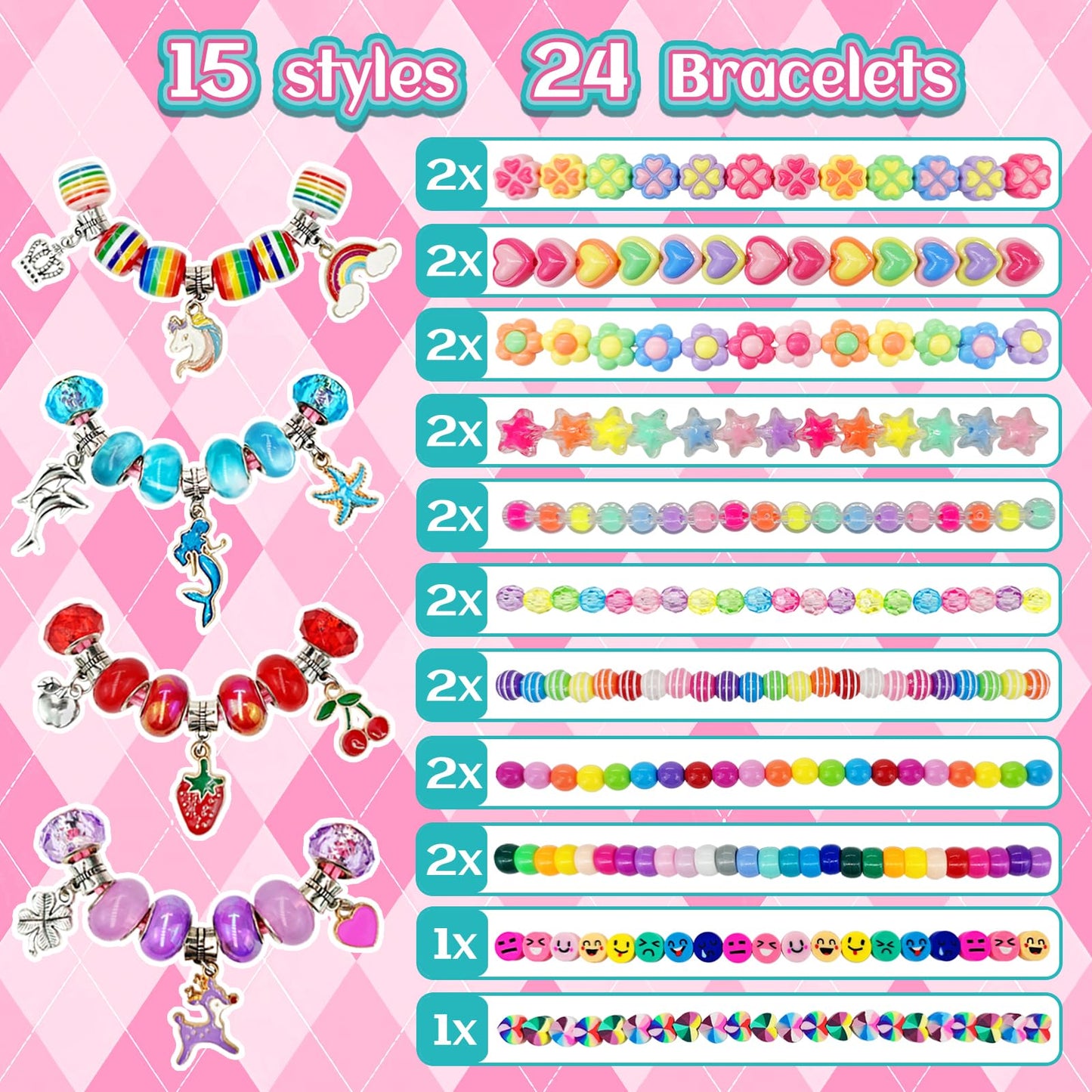 Leitait 24 Pack Colorful Plastic Charm Bracelet Making Kit, Small Arts & Crafts for Kids, Unicorn Party Favors, Gifts for Girls Ages 4-8