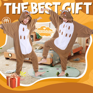Canasour Kids Owl Onesie Christmas Halloween Costumes Anime Cosplay Animal One Piece Pajamas 10-12 Years Girls(10-12 Years, Owl Brown)