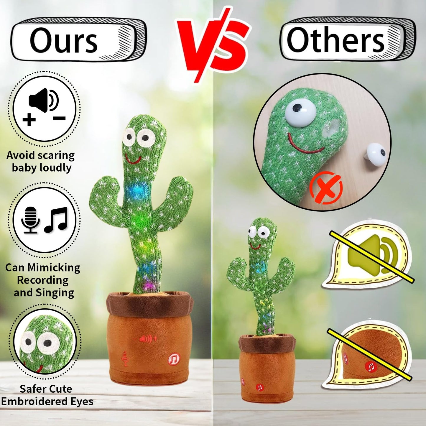 Miaodam Volume Adjustable Dancing Cactus, Colorful Glowing Talking Cactus Toy, Repeating What You Say Cactus Toys Singing 120 Songs Cactus Plush Eletronic Baby Toys Funny Creative Kids Toy