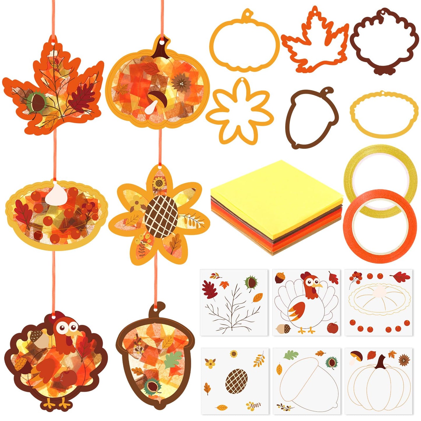 Vertintong 25 Sets Thanksgiving Crafts Fall Tissue Paper DIY Crafts for Thanksgiving Activities Autumn Games Maple Turkey Pumpki