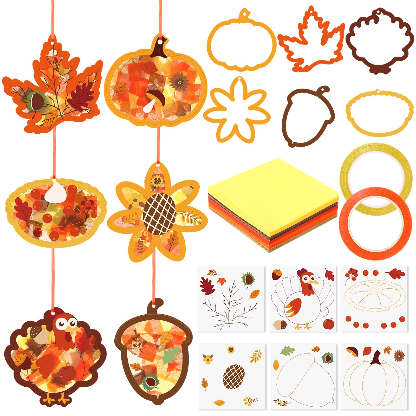 Vertintong 25 Sets Thanksgiving Crafts Fall Tissue Paper DIY Crafts for Thanksgiving Activities Autumn Games Maple Turkey Pumpki