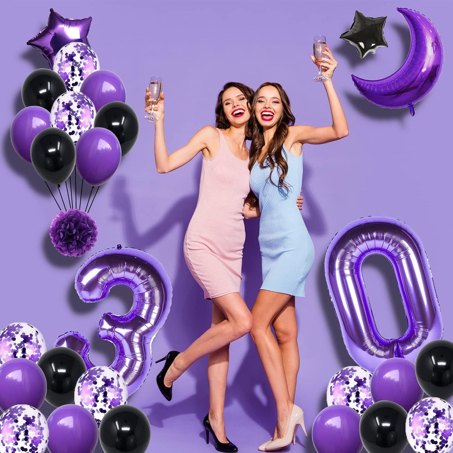 Naninuneno 30Th Birthday Decorations Set For Girl Women Boy Men,Purple Black 30 Happy Birthday Balloons Supplies With Purple Num