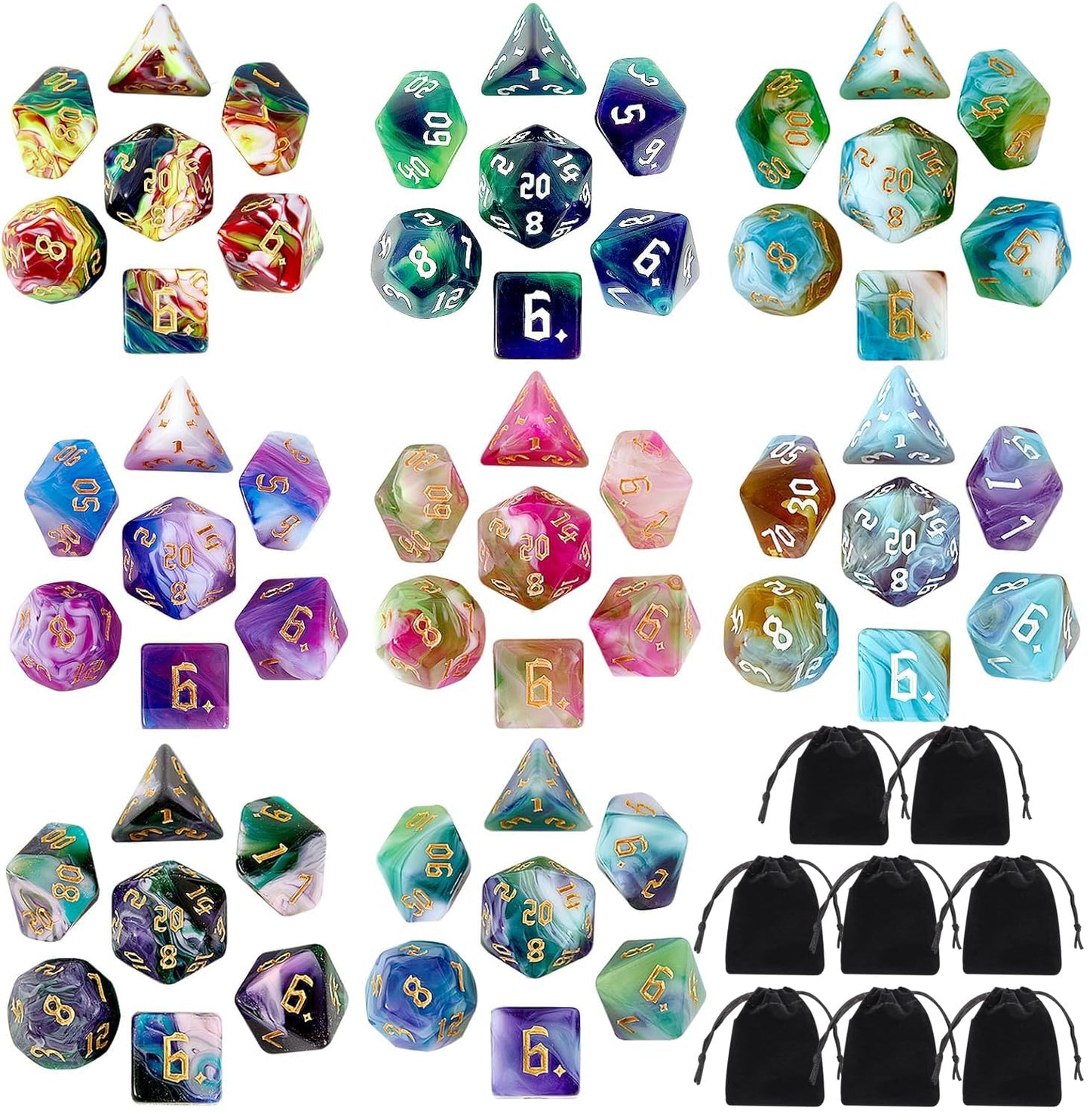 Dnd Dice Set,8X7 (56 Pieces) Polyhedral Dice With A Large Drawstring Bag Great For Dungeons And Dragons, Role Playing Rpg Mtg Ta