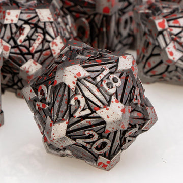 ORIFANTOU Metal DND Dice Set Dungeons and Dragons Dice with Box, Blood Spatter Debris D&D Dice RPG D and D Dice Role Playing Gam