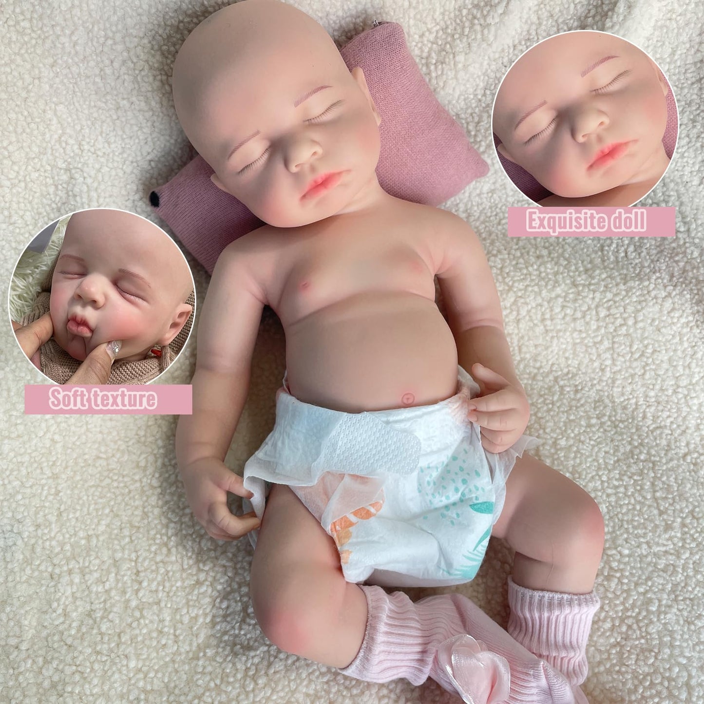 Oppaionaho Realistic 20 Soft Full Body Solid Silicone Reborn Baby Dolls 50cm Lifelike Painted Newborn Infant Girl Doll