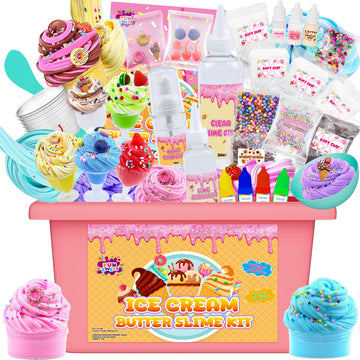Mini Ice Cream Slime Kit For Girls, Fluffy Butter Slime Making Kit, Diy Slime Kit With 30+ Pieces For Ages 8-12, Fun Holiday Gif