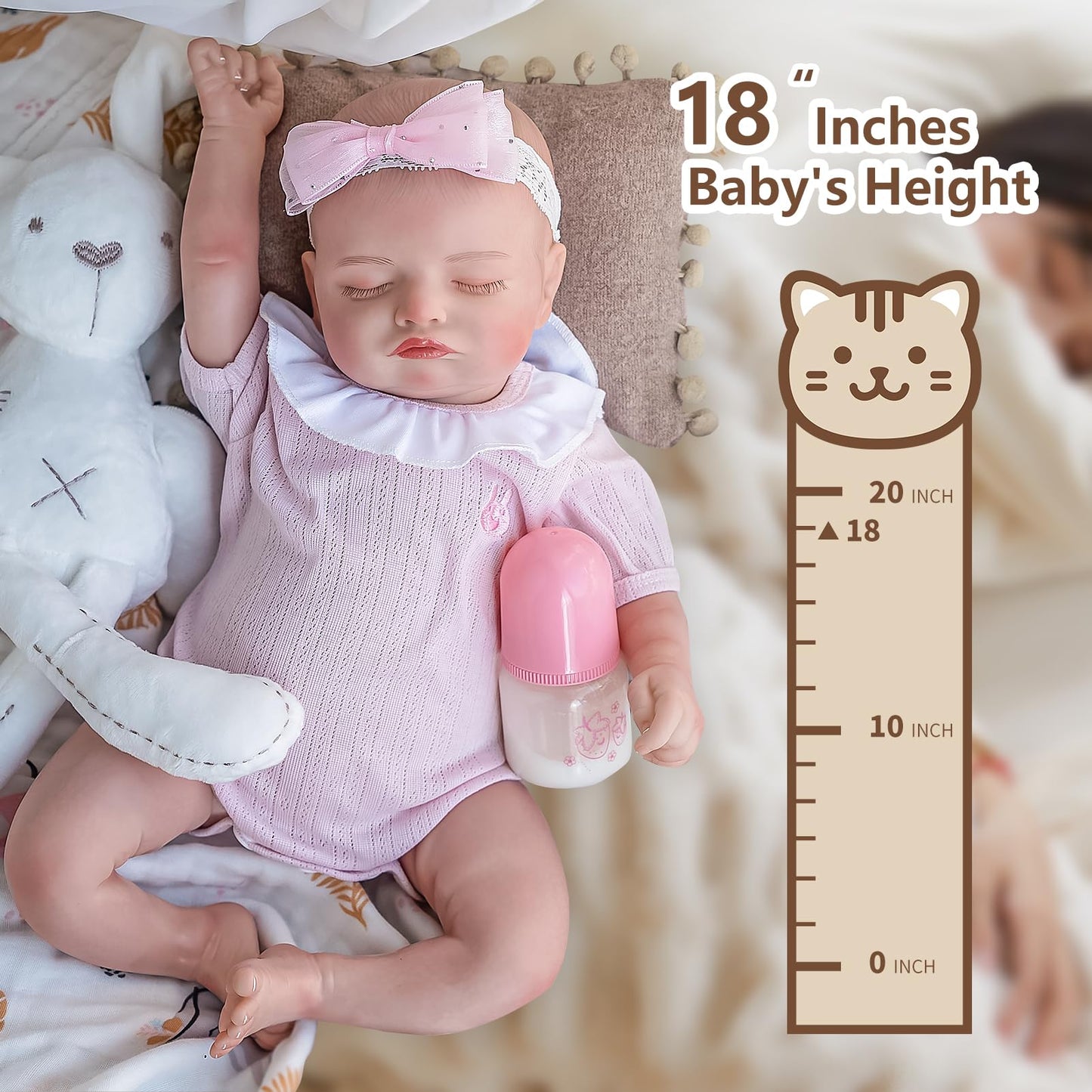 Jirachi Lifelike Reborn Baby Dolls, 18-Inch Sleeping Real Life Soft Cloth Body Neweborn Baby Girl, Realistic Reborn Babies With Feeding Set For Kids Age 3+