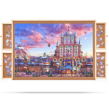 Qiqidog 1000 Pieces Puzzle Board With 4 Drawers And Cover, 22''X30'' Wooden Jigsaw Puzzle Table For Adults, Portable Puzzle Orga