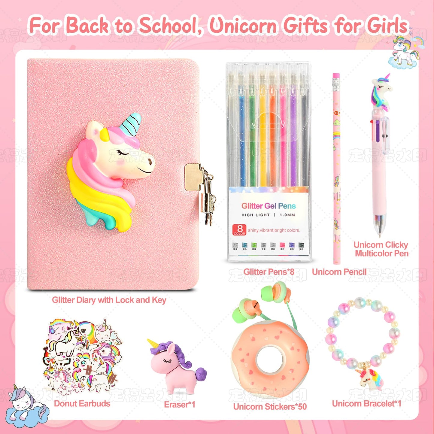 Unicorn Gifts for Girls 5 6 7 8 9 10+ Years Old,Birthday Gift Box Set for Girls,Unicorn Basket with Kids Earbuds,Girls Shiny Uni