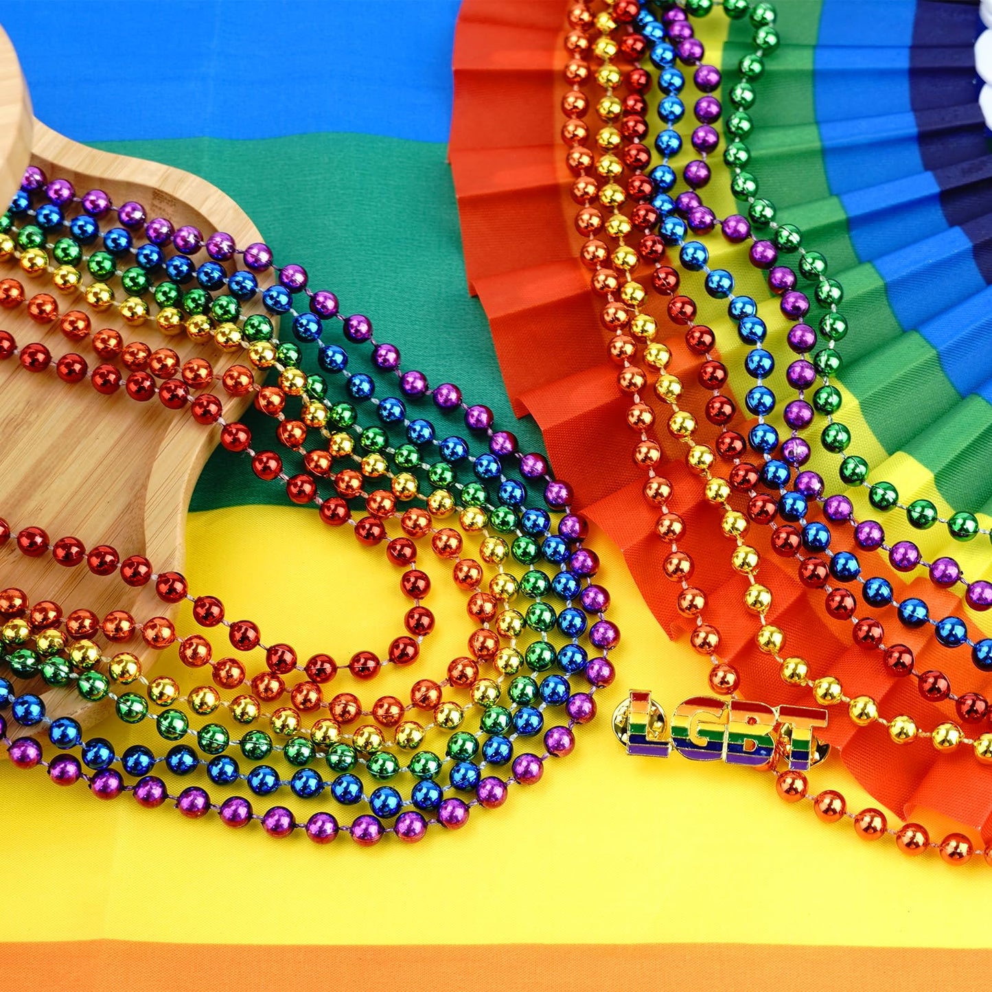 Yaxinrui 15 Pcs Pride Beads Necklaces, Lgbtq Pride Necklace Accessories Pride Beads Stuff Rainbow Bead Necklaces For Gay Lesbian