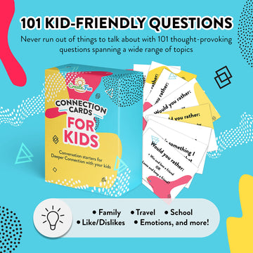 Createfun Connection Cards For Kids - 101 Family Conversation Starters For A Deeper Connection - Engaging And Fun Conversation Cards For Ages 3 And Up To Help Improve Self-Confidence And Family Bond