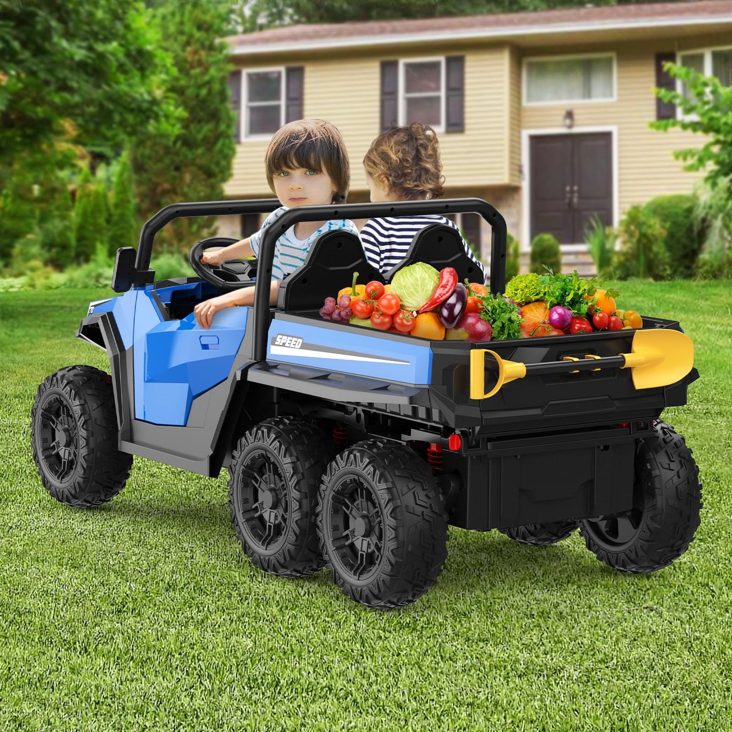 Ride On Dump Truck, 24V Ride On Car with Remote Control, Electric Dump Bed and Extra Shovel, Ride On Tractors Car with Music Pla