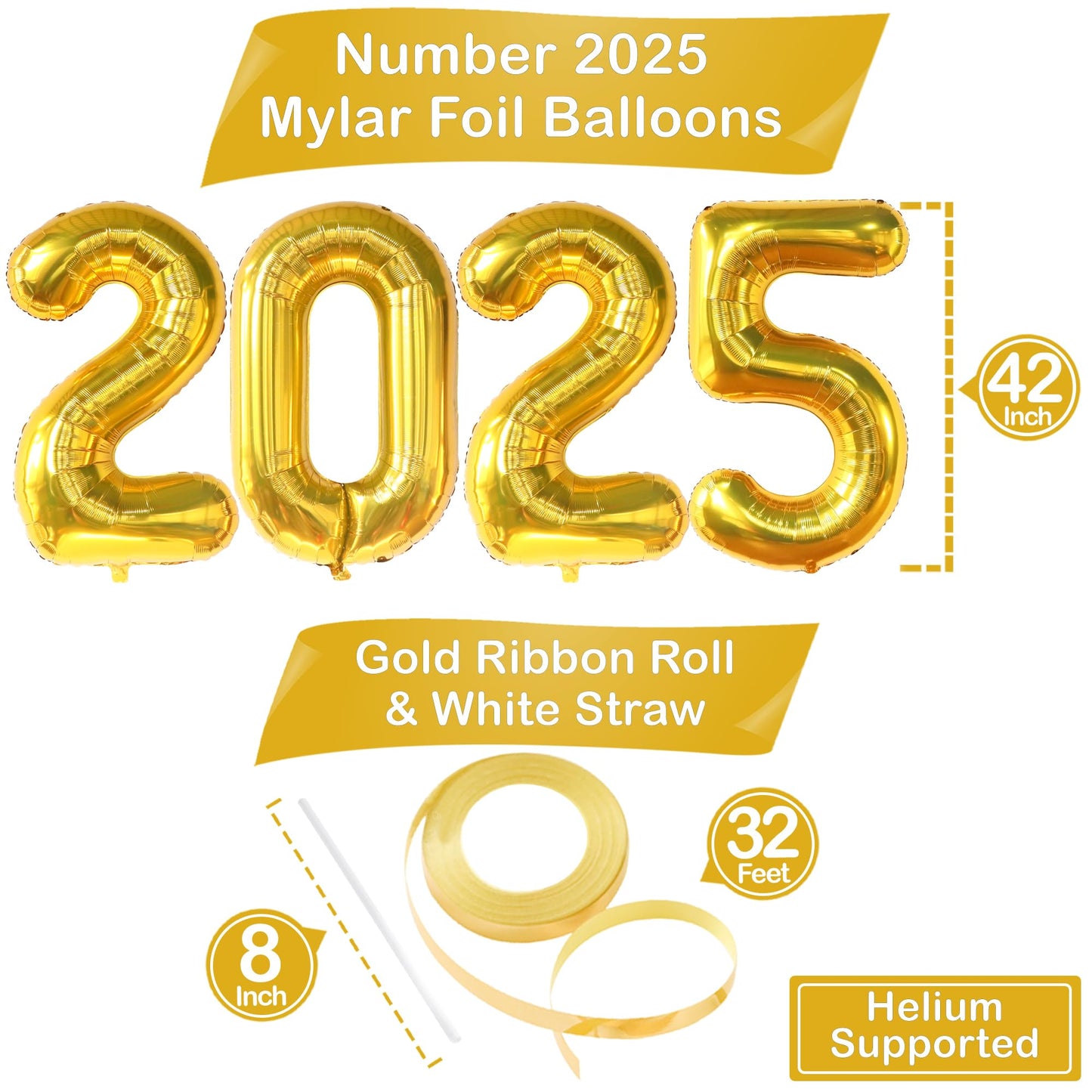 KatchOn Giant Gold 2026 Balloons - 42 Inch Mylar NYE Decorations, New Year Party Supplies