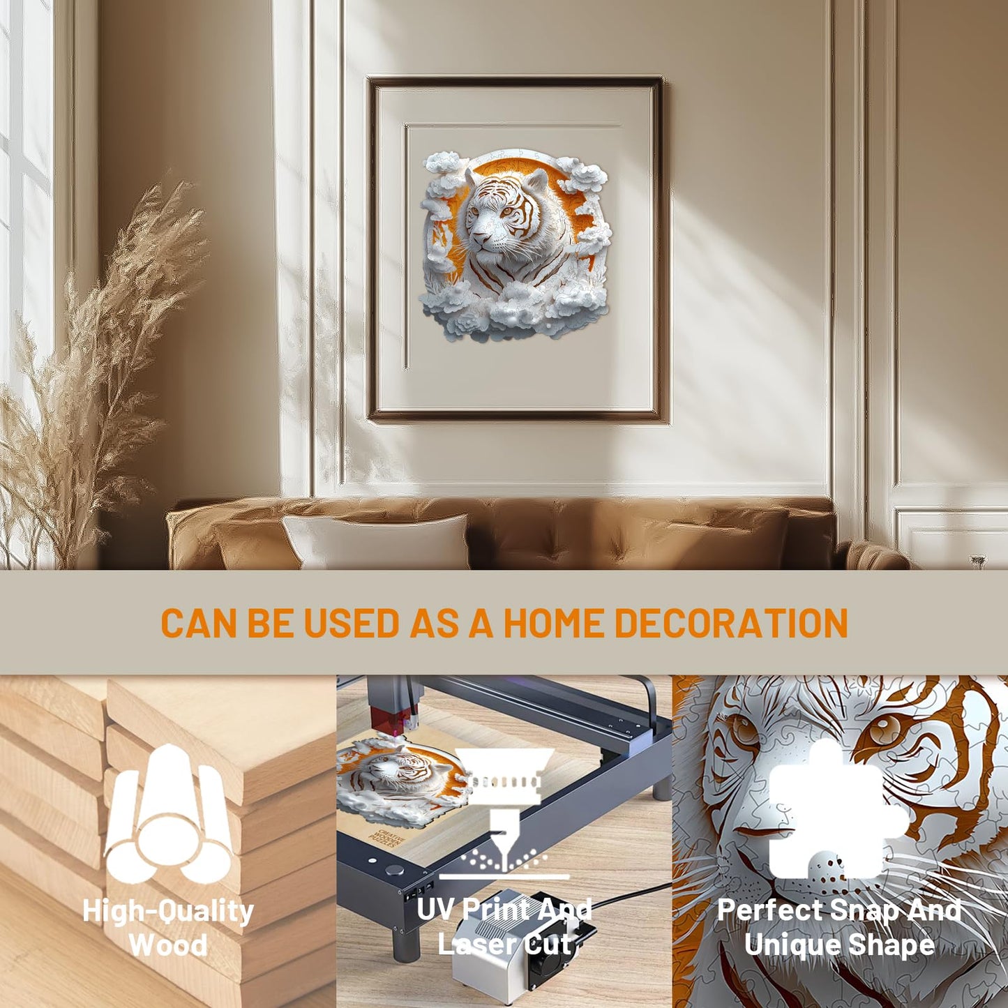 Wooden Puzzles for mature-themeds  3D Visual Effect Paper Tiger Puzzle  Wood Puzzles mature-themed  Unique Animal Shape  Paper Sculpture Modern Art Puzzle  Gifts for Friend  Canvas Wall Art (S-8.5 * 8.5in-100 pcs)