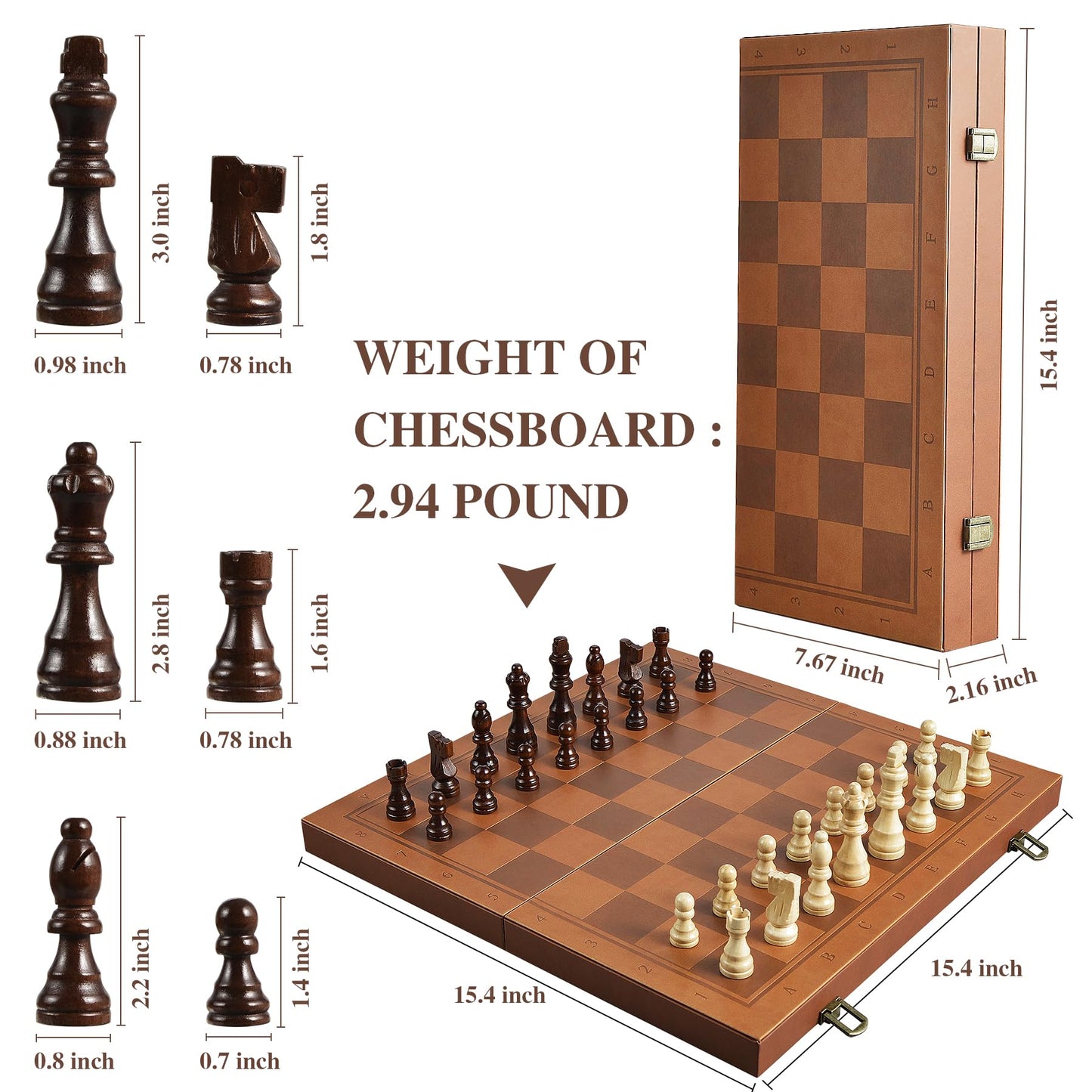 OUMODA Magnetic Chess Set for mature-themed Kid  15.4 Leather Chess Board with Handmade Chess Piece Including 2 Extra Queens and Storage Slot  Folding Portable Travel Chess Game for Beginner and Professional