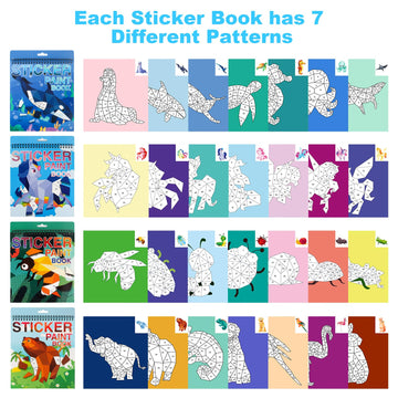 4 Pack Sticker Book Crafts For Kids Ages 4-8 Sticker Paint Books Boys And Girls Birthday Gifts Party Favor, Travel Toys For Toddlers Learning (Animal+Ocean+Insect+Horse)