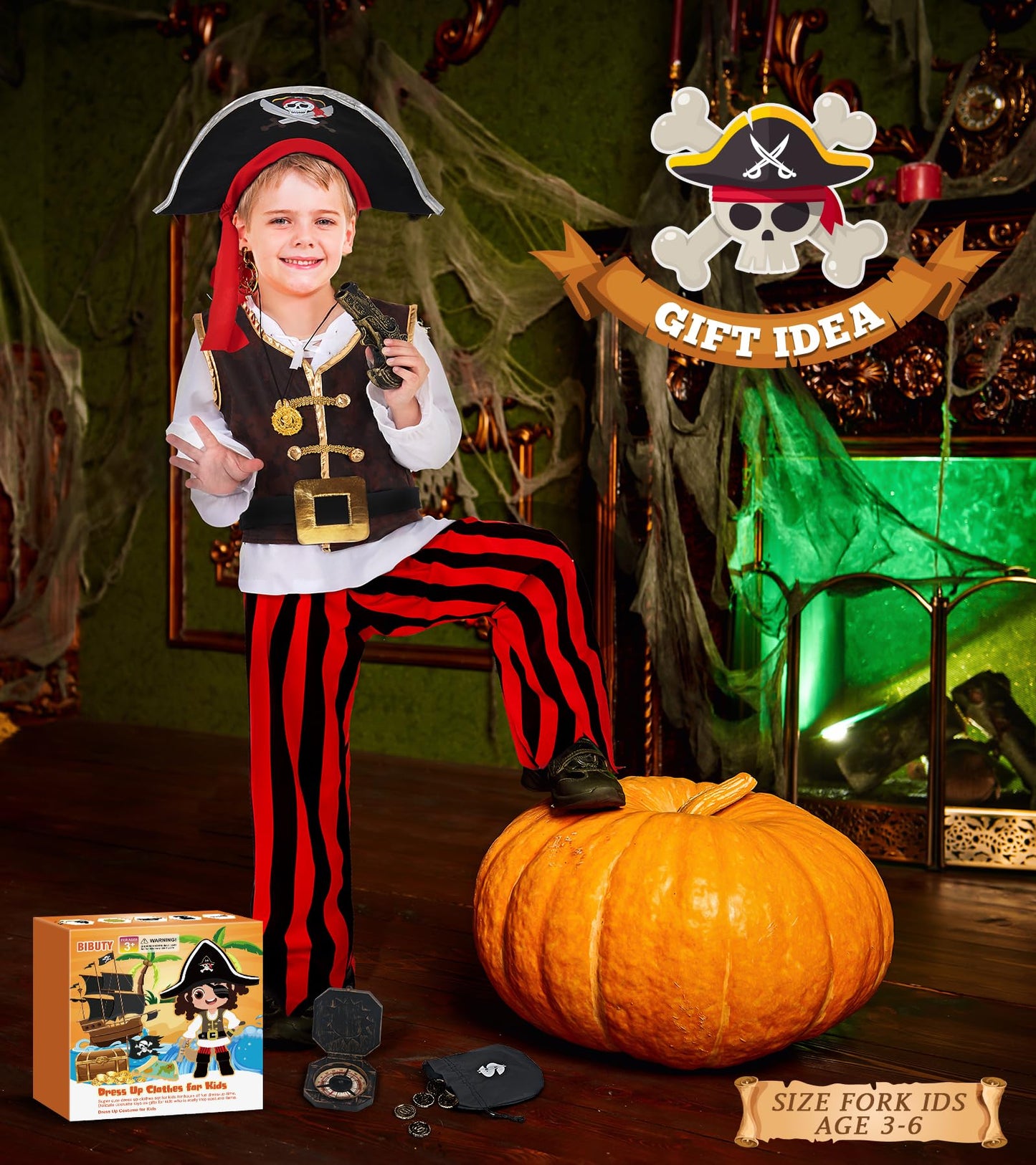 Bibuty Pirate Costume Kids Halloween Costumes For Boys Girls, Pretend Play & Dress Up Clothes For Little Boys Girls Halloween Costumes For Kids, Toddler Boys Pirate Costume Toys Gifts For Kids 3-6