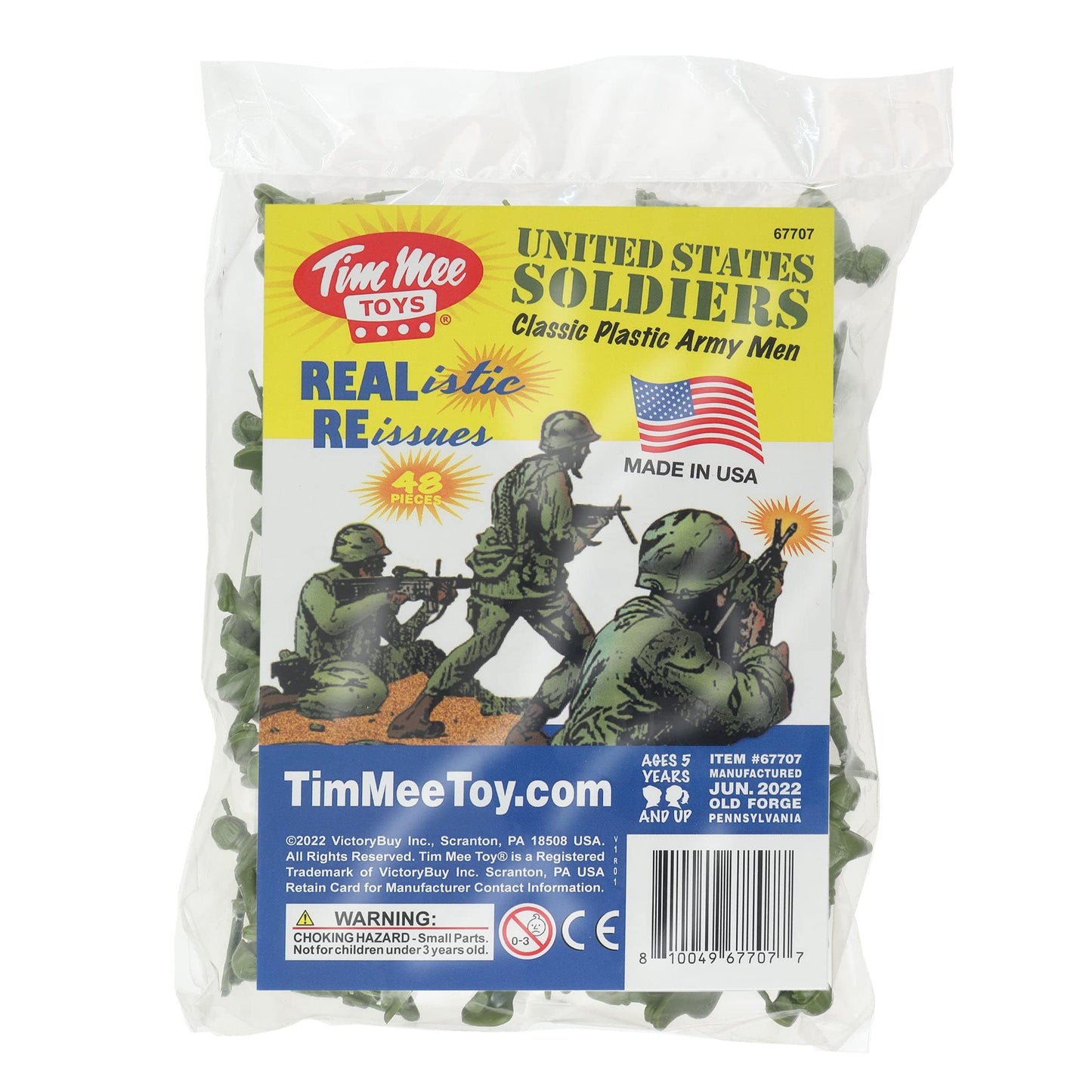 Tim Mee Plastic Army Men - 48pc OD Green Toy Soldier Figures - Made in USA - Durable Plastic