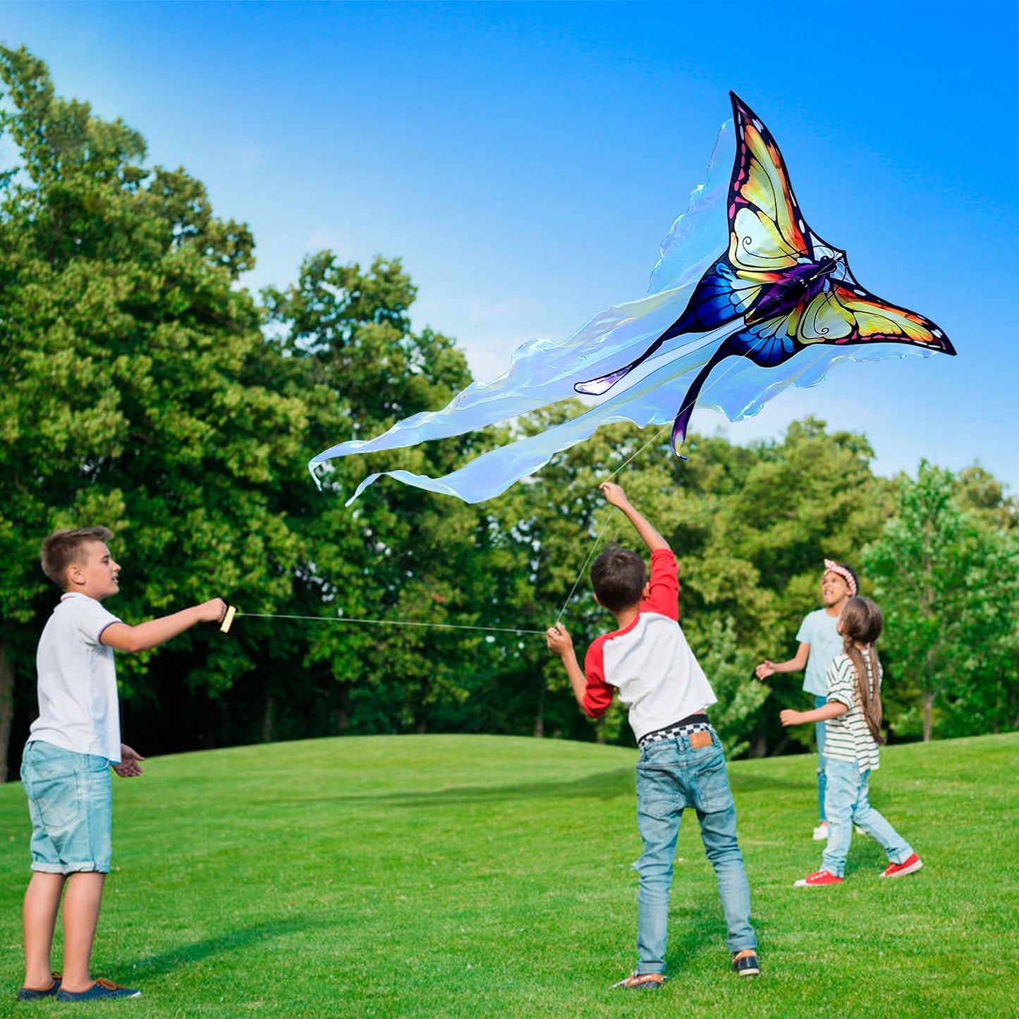 Sgftre Beautiful Yellow Tulle Butterfly For Kids & Adults,Easy To Fly With Kites For Beach Trip Park Family Outdoor Games And Ac