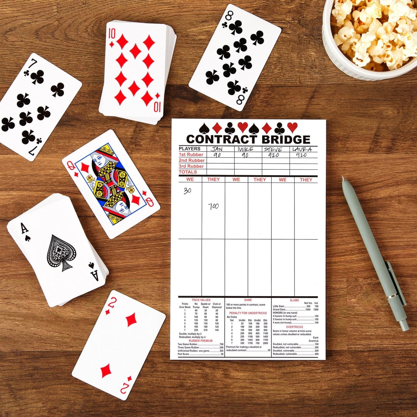BEST PAPER GREETINGS Contract Bridge Score Pads - 250 Large Print Sheets, Game Scoring Cards, White