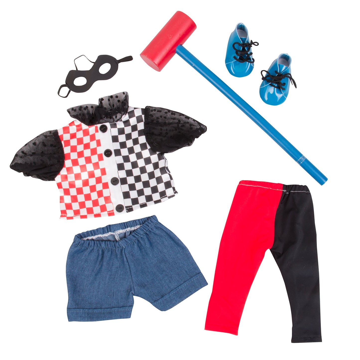 Harley Quinn Inspired Doll Outfit (7Pc Set)- Super Hero Clothes & Accessories Compatible W American Girl Doll- Includes Shirt, S