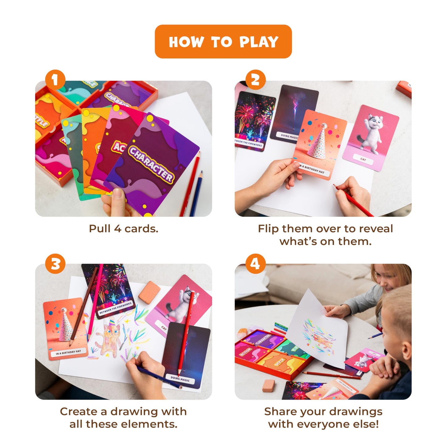 Drawsome Drawing Game For Creative Kids - 160 Prompt Cards With Characters, Actions, Styles & Places To Spark Imagination - Fun
