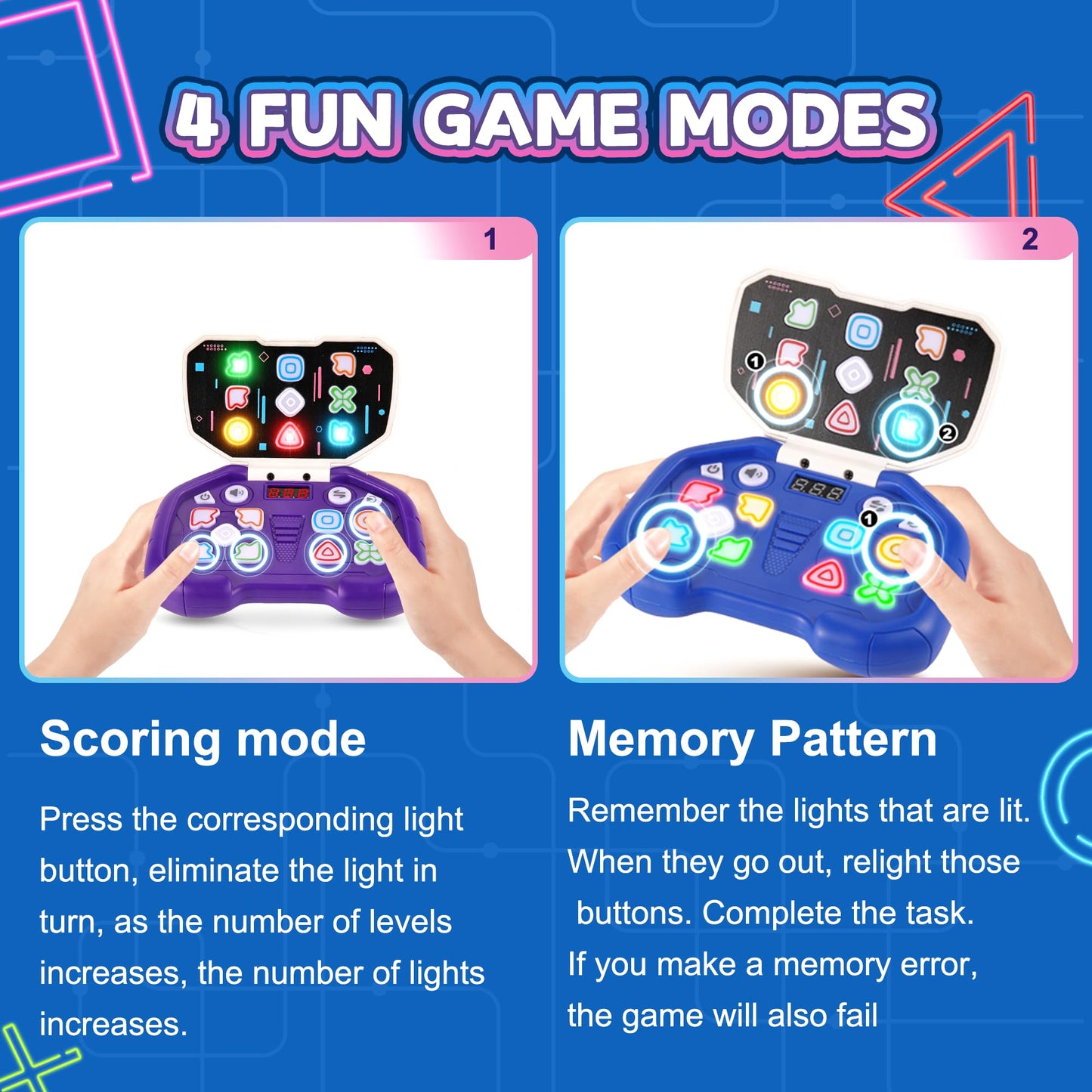 Fast-Push Puzzle Games | Electronic Bounce Fidget Toys | Educational Early Learning For Ages 3-12 | Boys & Girls | Navy Blue | B