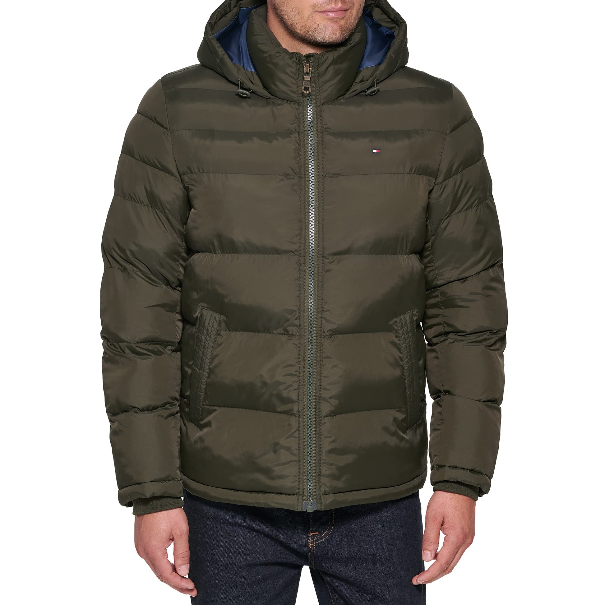 Tommy Hilfiger Mens Classic Hooded Puffer Jacket (Standard And Big And Tall) Down Outerwear Coat, Olive, Xx-Large Tall Us