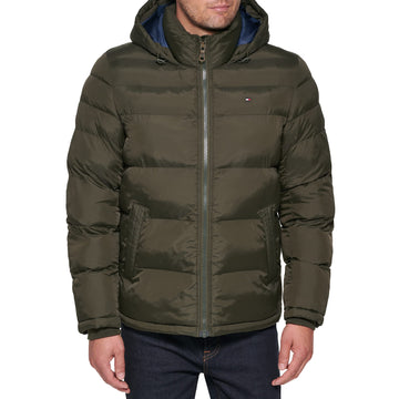 Tommy Hilfiger Mens Classic Hooded Puffer Jacket (Standard And Big And Tall) Down Outerwear Coat, Olive, Xx-Large Tall Us