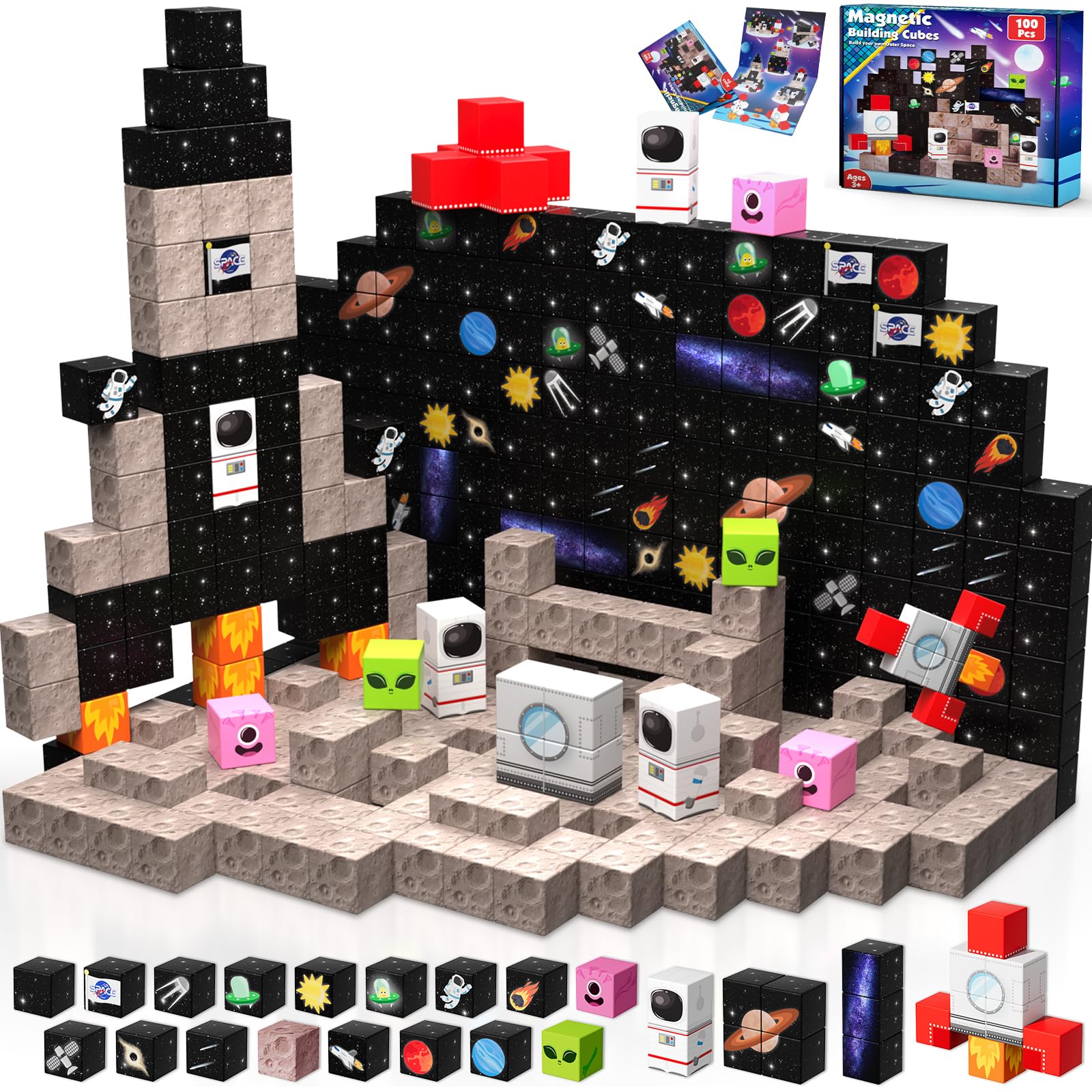 Annexfun Magnetic Blocks-100PCS Magnetic Building Blocks Space Rocket Magnetic Tiles Cubes 2025 Upgraded STEM Game  Christmas Birthday Gifts for mature-themed