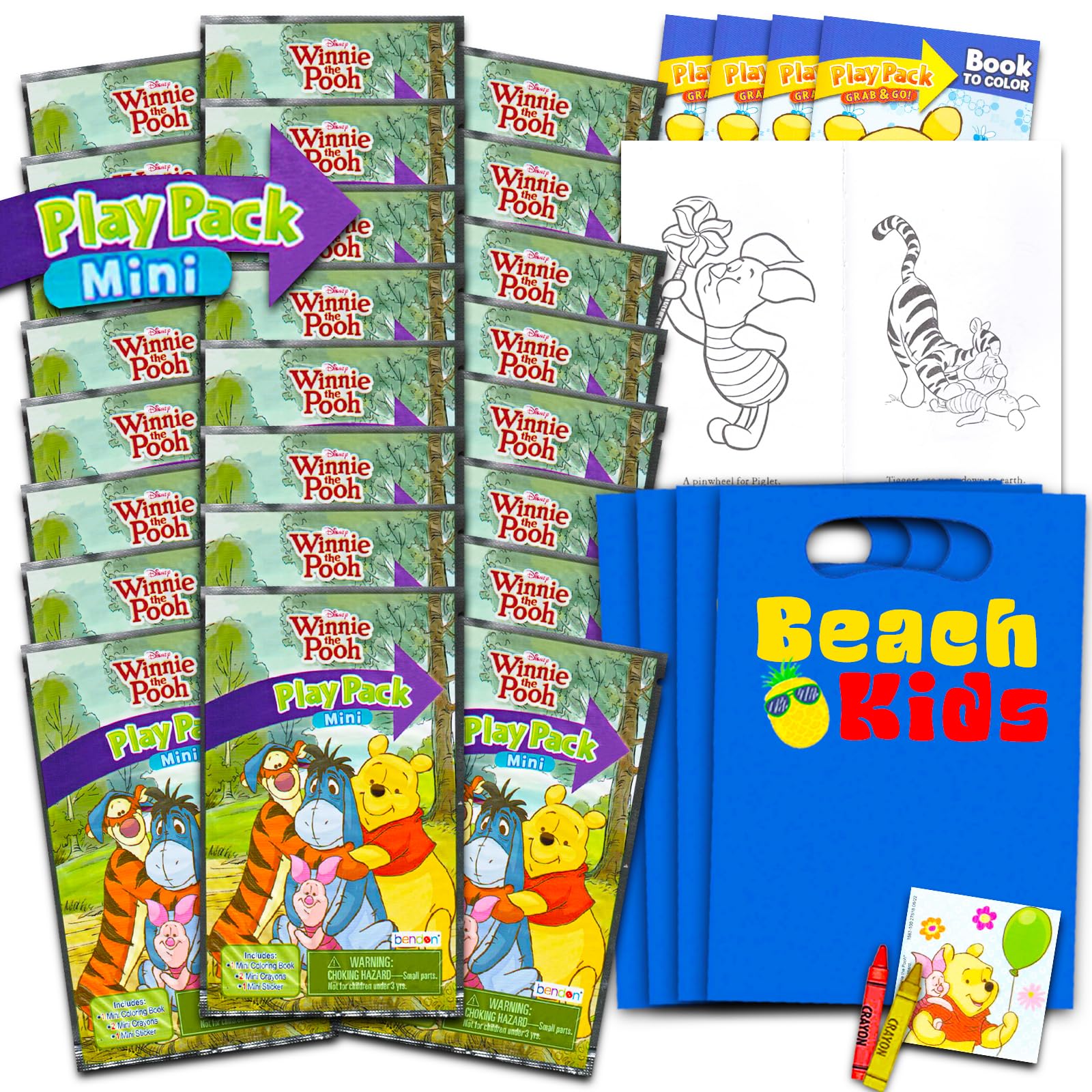 Classic Disney Disney Winnie The Pooh Mini Party Favors Set for Kids  Bundle with 24 Grab n Go Play Packs Coloring Pages, Stick