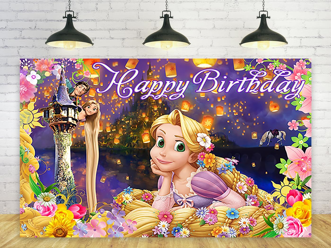 Princess Rapunzel Backdrop for Birthday Party Decorations Yellow Background for Party Cake Table Decorations Tangled Theme Banne