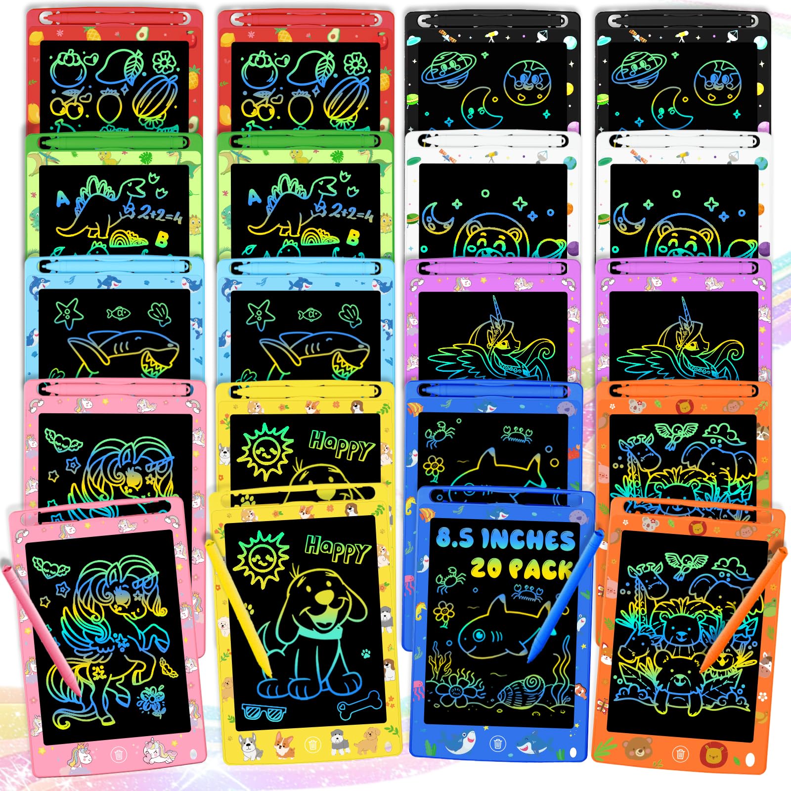 20 Pack LCD Writing Tablet for Kids, 8.5 Inch Colorful Doodle Board Drawing Pad, Educational Learning Travel Toys Birthday Gifts