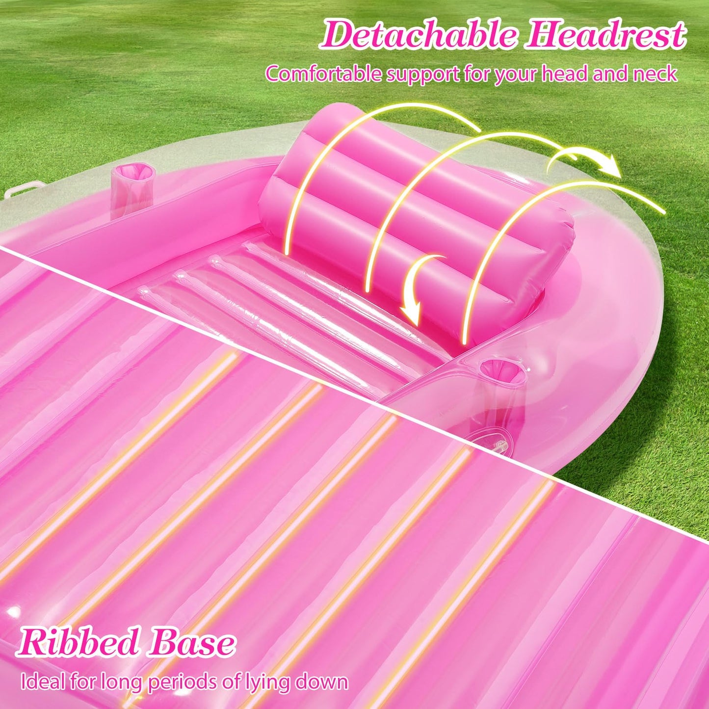 MoKo Inflatable Tanning Pool Lounge Float  Pool Floats mature-themed Boat with Ice Bar and Cup Holders  78 x 49 Large Suntan Tub Raft Floaties  Tanning Pool with Pillow for mature-themed Summer Water Party  Pink