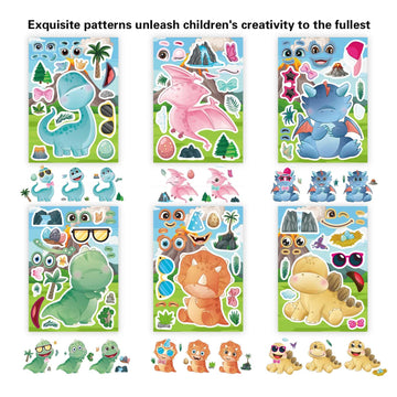 24 Sheets Cute Dinosaur Stickers For Kids Toddler Make-A-Face Stickers Make Your Own Dinosaur Stickers Dinosaur Birthday Party F