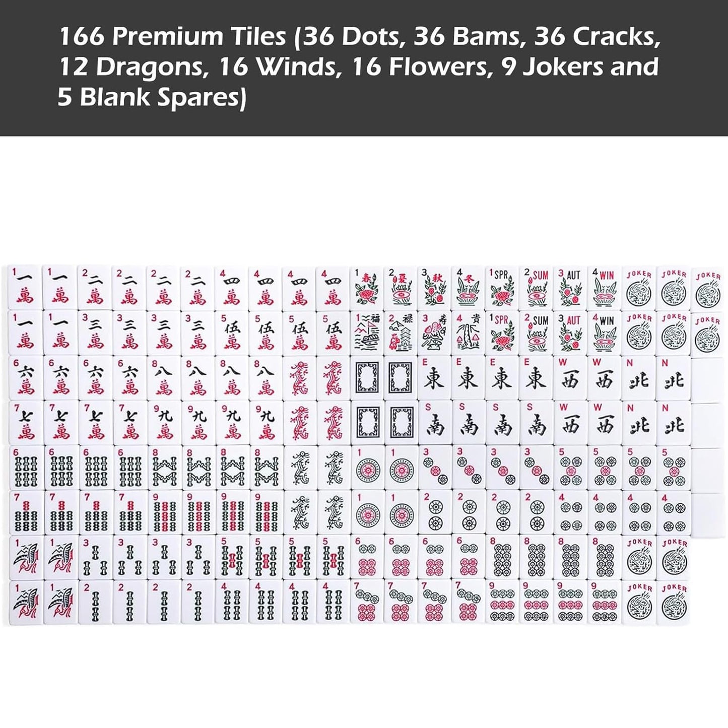 GUSTARIA Set of American Mahjong Tiles  166 American Mah Jongg Tiles with White Color(1.2  Tiles Only Set)