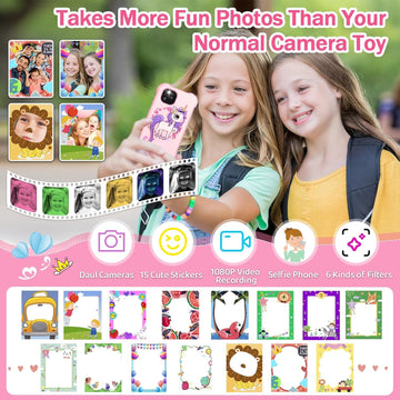 Mini Phone for Girls, Toddler Toy Phone with Dual Camera and MP3 Music Player, Kids Smart Phone with 32G SD Card & Silicone Cove