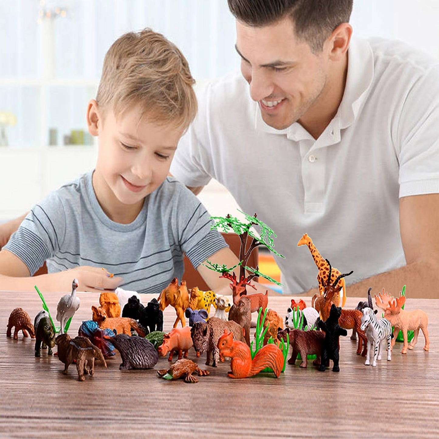 Baivyle Safari Animals Figures Toys-53 Piece Mini Realistic Wild Vinyl Plastic Farm Animal Toys Set, Animal Party Favors Zoo Animals Toys For Kids 3-5, Forest Animal Cake Toppers