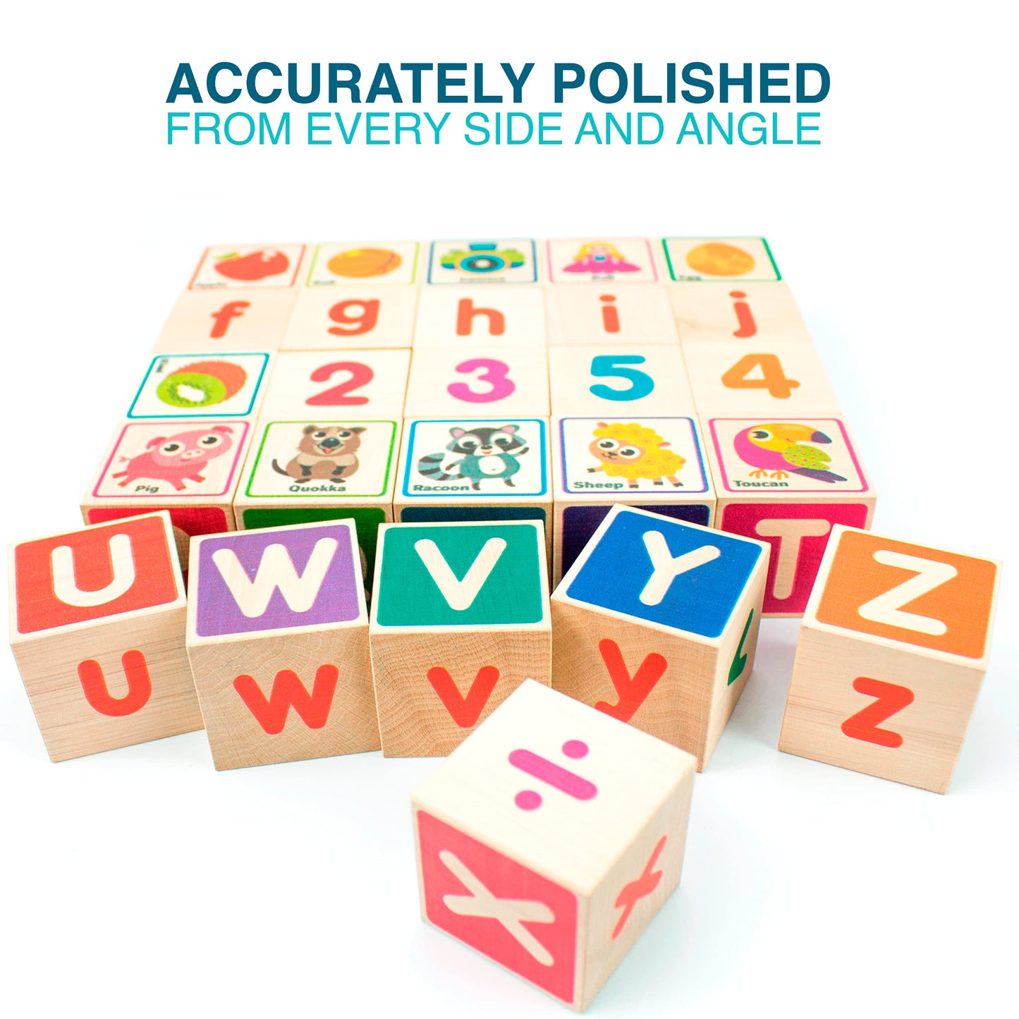 Quokka Wooden Puzzles Blocks For Toddlers 1-3 Large - 26 Alphabet & Numbers Baby Blocks For Kids Ages 2-4 Gift Wood Stacking & Building Toys For Learning Abc Letters For Boys And Girls 2-4
