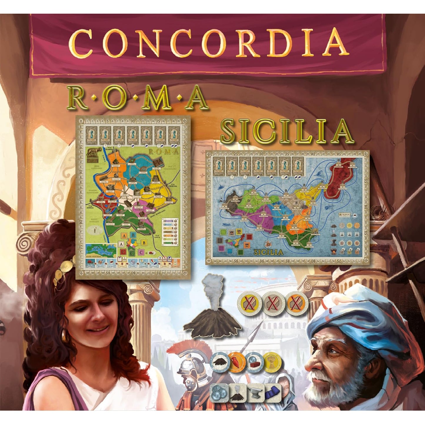 Rio Grande Games: Concordia: Roma/Sicilia - Expansion, Strategy Board Game, Civilization-Building, Economic, Ages 14+, 2-5 Players, 45-90 Min
