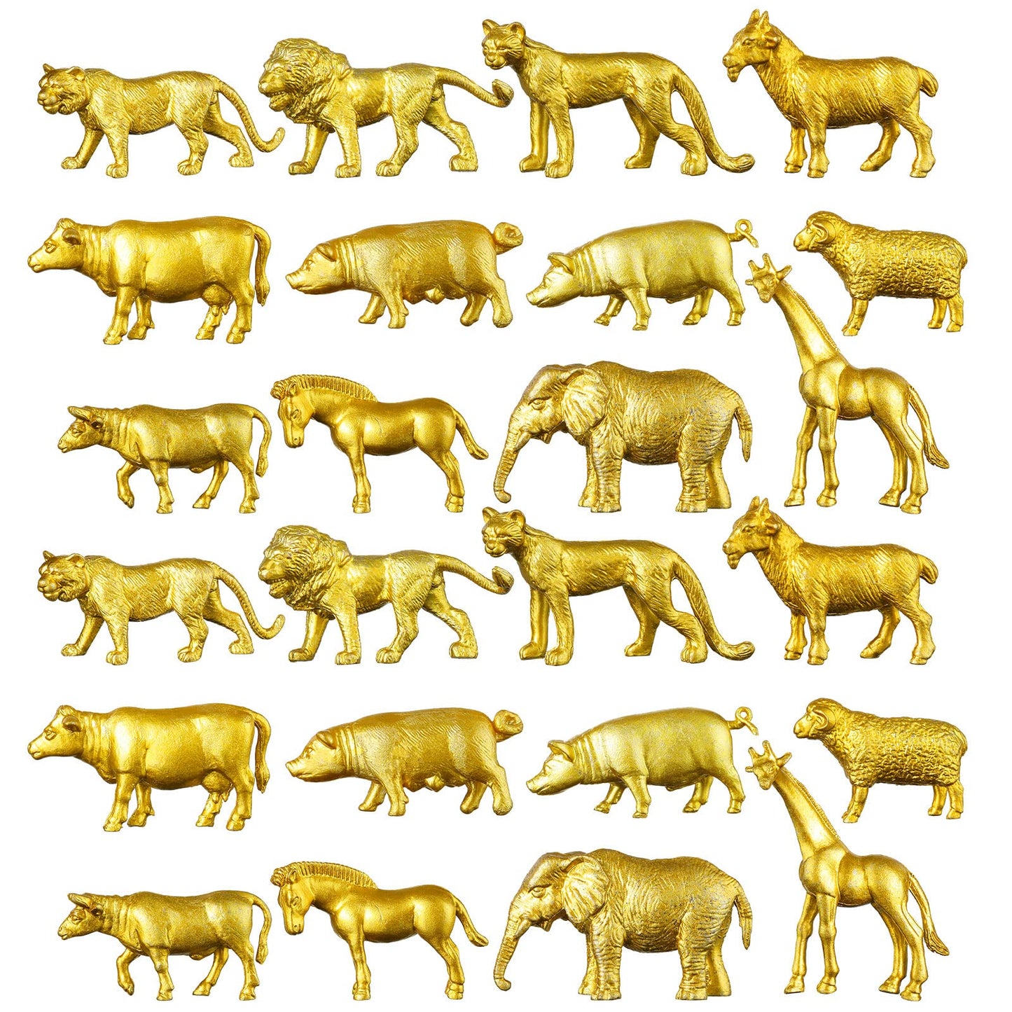 Deekin 24 Pcs Gold Plastic Animal Figurines Toys Zoo Safari Animal Figures Safari Animals Figurines Decor Mini Jungle Animal Cak