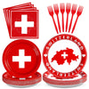 Grencian 96Pcs Switzerland Party Supplies Swiss Flag Plates and Napkins Disposable Switzerland Paper Plates Swiss National Day D