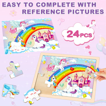 Princess Unicorn Mermaid Fairy Puzzles For Kids Ages 4-6, 4 Packs Wooden Jigsaw Puzzles For Toddlers Girls 2-4, Preschool Educat
