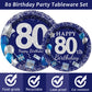 96 Pcs 80Th Birthday Party Supplies Navy Blue And Silver Birthday Plates 80Th Birthday Paper Tableware Happy Birthday Party Plat